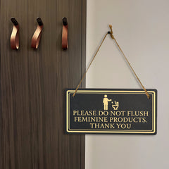 Please Do Not Flush Feminine Products. Thank you 5x10 Hanging Plus Wall or Door Sign | Restroom Hygiene Signage