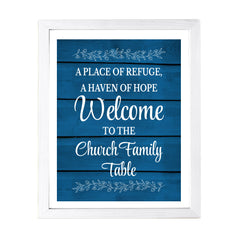 Designs ByLITA A Place Of Refuge, A Haven Of Hope Welcome To The Church Family Table, Framed Wall Art Print | Religious Church & Home Decor