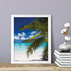 Tropical Paradise Beach, Framed Print Sign Easy Installation | Holidays By The Sea | Stylish Modern Decoration For The Home and Office