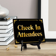 Signs ByLITA Check In Attendees Wedding Decoration Table Sign with Acrylic Stand (6x8“)