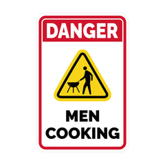 Portrait Round Plus Danger Men Cooking (BBQ) Wall or Door Sign | Easy Installation | Funny Novelty Imitation Warning Signs