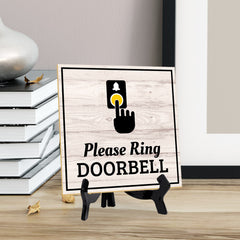 Please Ring Doorbell 5"x 5" Square Table Sign With Acrylic Easel | Home & Home & Office Decor