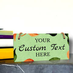 Boho Leaves Green Design Custom 5 x 10" Hanging Wall or Door Sign | Rustic Twine | Personalized Home Decor | Boho Chic Design