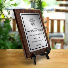 Custom Logo Wooden Award Plaque | Easel Mount Option | Upload Your Logo | Recognition of Achievement and Service Personalizable Plaques