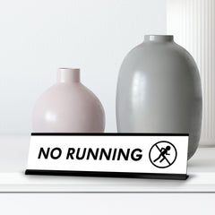 No Running Man, Black Frame, Desk Sign (2x8")
