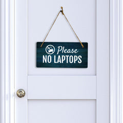 Please No Laptops 5x10 Hanging Plus Wall or Door Sign | Cafe Etiquette Signage