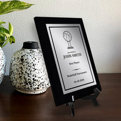 Basketball Customizable Black Frame Wooden Award Plaque | Easel Mount Option | Achievement and Recognition Personalizable Plaques