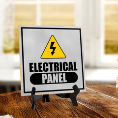 Electrical Panel 5"x 5" Square Table Sign With Acrylic Easel | Home & Office Decor
