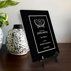Baseball/Softball Customizable Black Frame Wooden Award Plaque | Easel Mount Option | Achievement and Recognition Personalizable Plaques