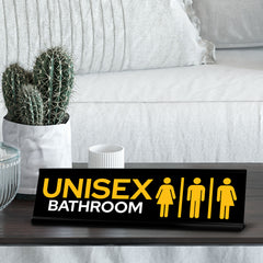 Signs ByLITA Unisex Bathroom Black Frame, Desk Sign (2x8")