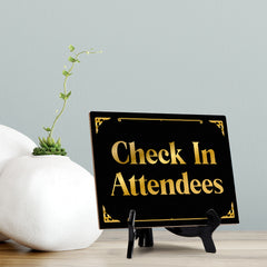 Signs ByLITA Check In Attendees Wedding Decoration Table Sign with Acrylic Stand (6x8“)