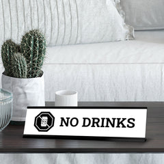 No Drinks Beer, BW Black Frame, Desk Sign (2x8")