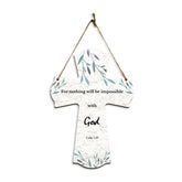For nothing will be impossible with God. Luke 1:37 11.5" x 8" Cross Hanging Sign | Rustic Twine | Inspiring Religious Bible Decor