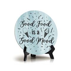 Round Good Food is a Good Mood, Blue Wood Color, Circle Table Sign (5x5")