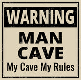 Square Plus Warning Man Cave My Cave My Rules Wall or Door Sign | Easy Installation | Funny Home Decor for Garage Bar Workshops