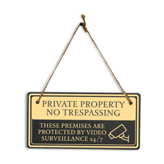 Private Property No Trespassing These Premises Are Protected by Video Surveillance 24/7 5x10 Hanging Plus Wall or Door Sign | Rustic Twine | Home and Business Security Signage