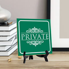 Private 5"x 5" Square Table Sign With Acrylic Easel | Home & Office Decor