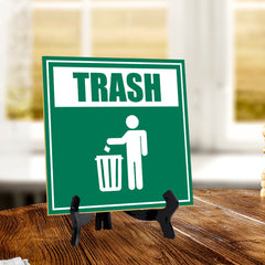 Trash 5"x 5" Square Table Sign With Acrylic Easel | Home & Office Decor