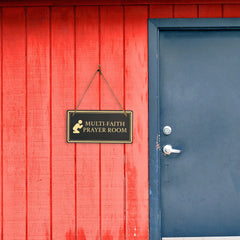 Multi-Faith Prayer Room 5x10 Hanging Plus Wall or Door Sign | Rustic Twine | Workplace Religion Signage