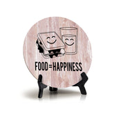 Round Food = Happiness Blush Wood Color, Circle Table Sign (5x5")
