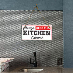 Please Keep Kitchen Clean 5x10 Hanging Plus Wall or Door Sign | Rustic Twine | Office and Shared Living Signage