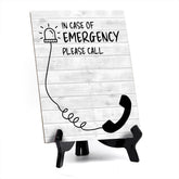 In case of Emergency, please call Wipe Dry Table Sign (6x8") Office And Home Reminders | Personal Schedule | No Pen Included
