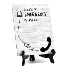 In case of Emergency, please call Wipe Dry Table Sign (6x8") Office And Home Reminders | Personal Schedule | No Pen Included