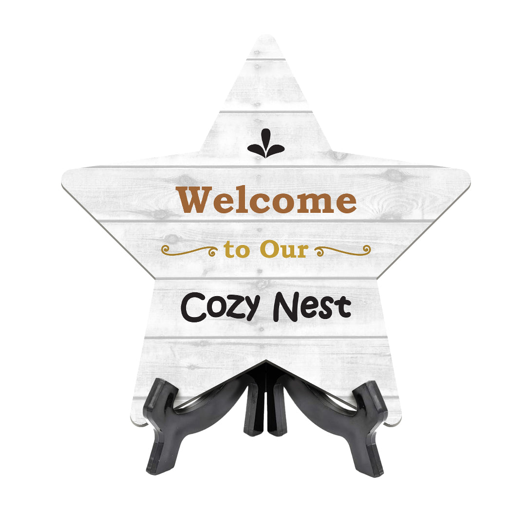Signs ByLITA Welcome to Our Cozy Nest, Wood Color Star Table Sign (6"x5")