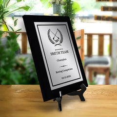Rowing Customizable Black Frame Wooden Award Plaque | Easel Mount Option | Achievement and Recognition Personalizable Plaques