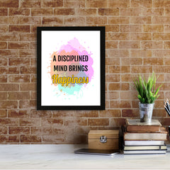 Designs ByLITA A Disciplined Mind Brings Happiness, Framed Wall Art Print | Buddhist Quotes Motivational Decor