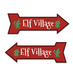 Arrow Shape Plus Elf Village 12x4" Wall or Door Sign | Christmas Holiday Decoration