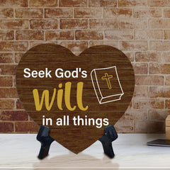 Sign ByLITA Heart Seek God's will in all things, Wood Color, Table Sign (6"x5")