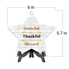 Sign ByLITA Grateful, Thankful, Blessed, Wood Color, Star Table Sign (6"x5")