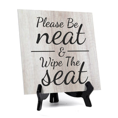 Signs ByLITA Please Be Neat & Wipe The Seat, Wood Color, Square Table Sign (5" x 5”)