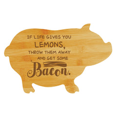 If life gives you lemons, throw them away and get some bacon. (13.75 x 8.75") Pig Shape Cutting Board | Funny Decorative Kitchen Chopping Board