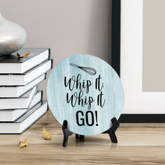 Round Whip It, Whip It, Go! Blue Wood Color, Circle Table Sign (5x5")