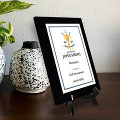 Golf Customizable Black Frame Wooden Award Plaque | Easel Mount Option | Achievement and Recognition Personalizable Plaques