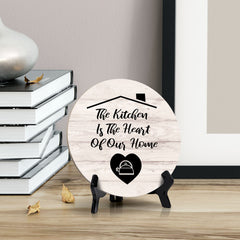 Round The Kitchen Is The Heart Of Our Home Wood Color, Circle Table Sign (5x5")