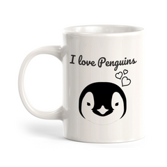 I love Penguins 11oz Plastic or Ceramic Coffee Mug | Funny Animal Mugs