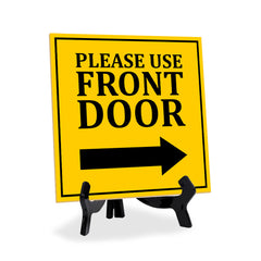 Please Use Front Door 5"x 5" Square Table Sign With Acrylic Easel | Home & Office Decor