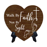 Sign ByLITA Heart Walk By Faith Not By Sight, Wood Color, Table Sign (6"x5")