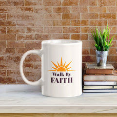 Walk By Faith 11oz Plastic/Ceramic Coffee Mug Office And Home | Religious Sayings | Family And Friends