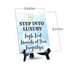 Signs ByLITA Step into Luxury: High-End Brands at Your Fingertips Table Sign with Acrylic Stand (6x8?