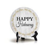 Signs ByLITA Circle Happy Hideaway Wood Color, Table Sign ("5x5")