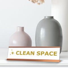 Clean Space, Golden Gold Frame, Desk Sign (2x8")