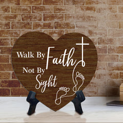 Sign ByLITA Heart Walk By Faith Not By Sight, Wood Color, Table Sign (6"x5")