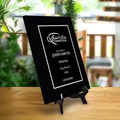 Barista Competition Customizable Black Frame Award Plaque | Easel Mount Option | Achievement and Recognition Personalizable Plaques