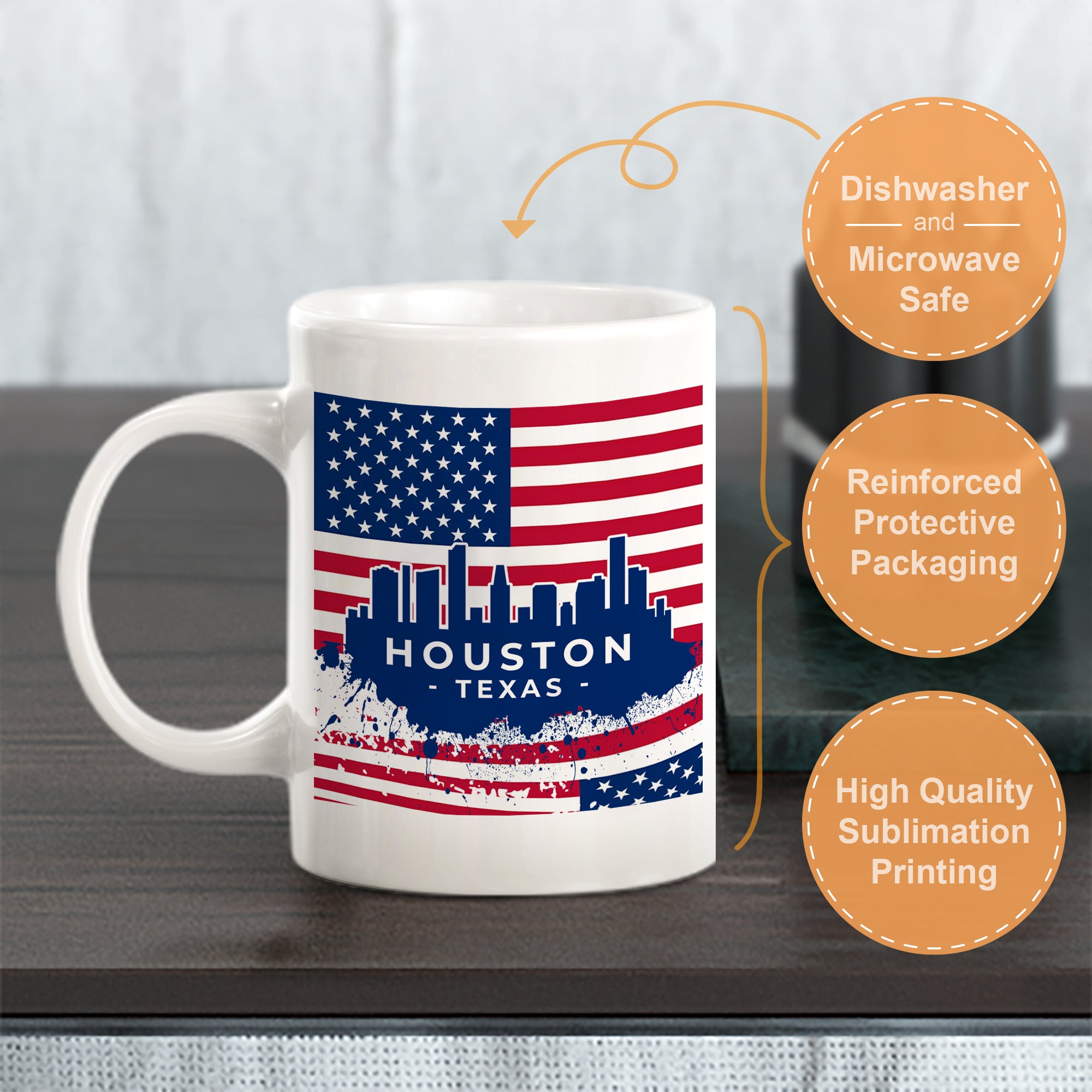 Houston, Texas 11oz Plastic or Ceramic Mug | Office & Home | American Pride