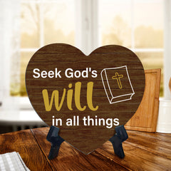 Sign ByLITA Heart Seek God's will in all things, Wood Color, Table Sign (6"x5")