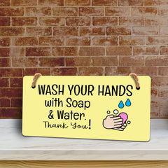 Wash Your Hands With Soap & Water. Thank You! 5x10 Hanging Plus Wall or Door Sign | Bathroom & Home Décor
